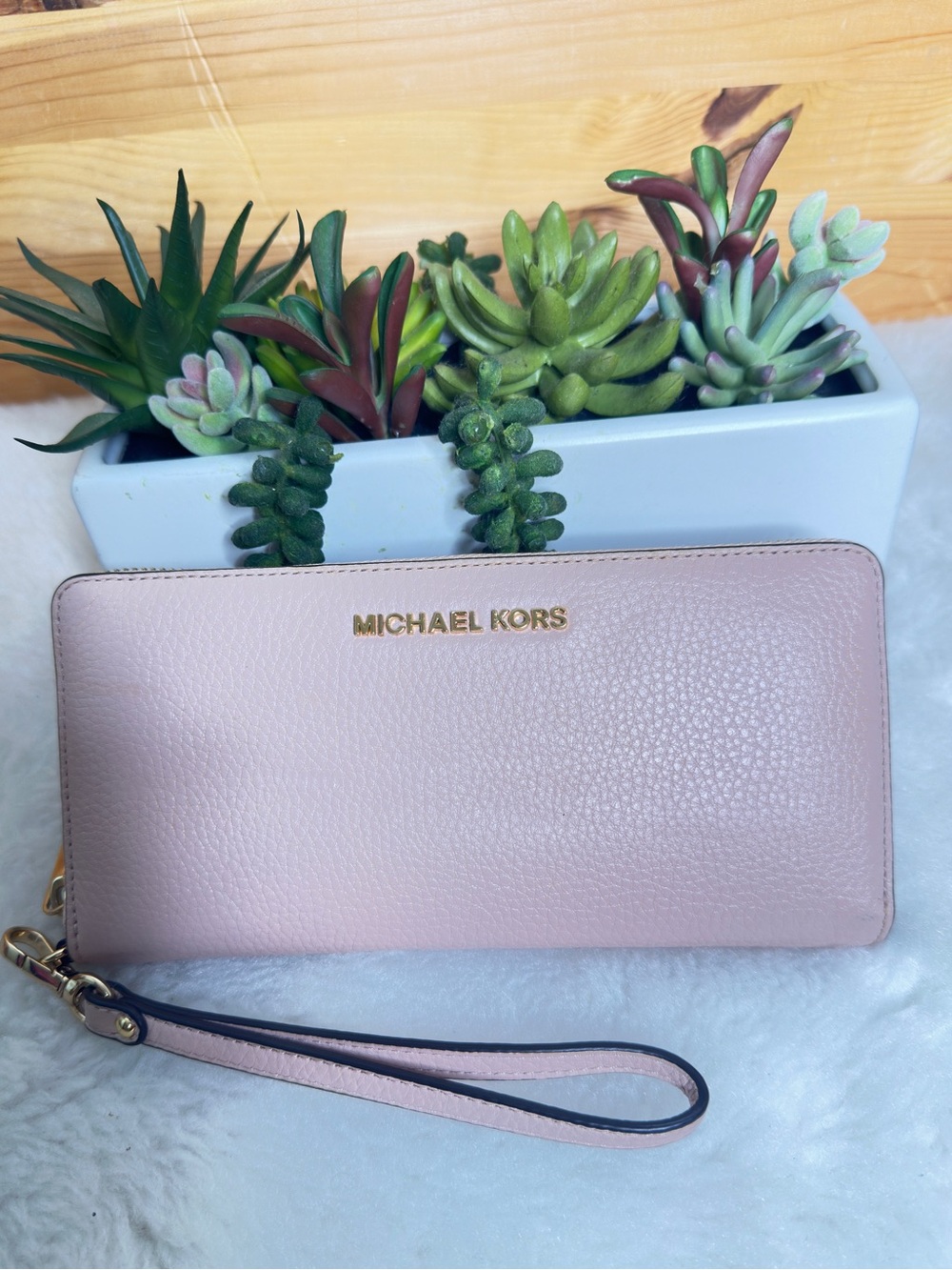 Michael Kors Jet Set Travel LGE Phone Case Leather Wallet/Wristlet POWDER Blush